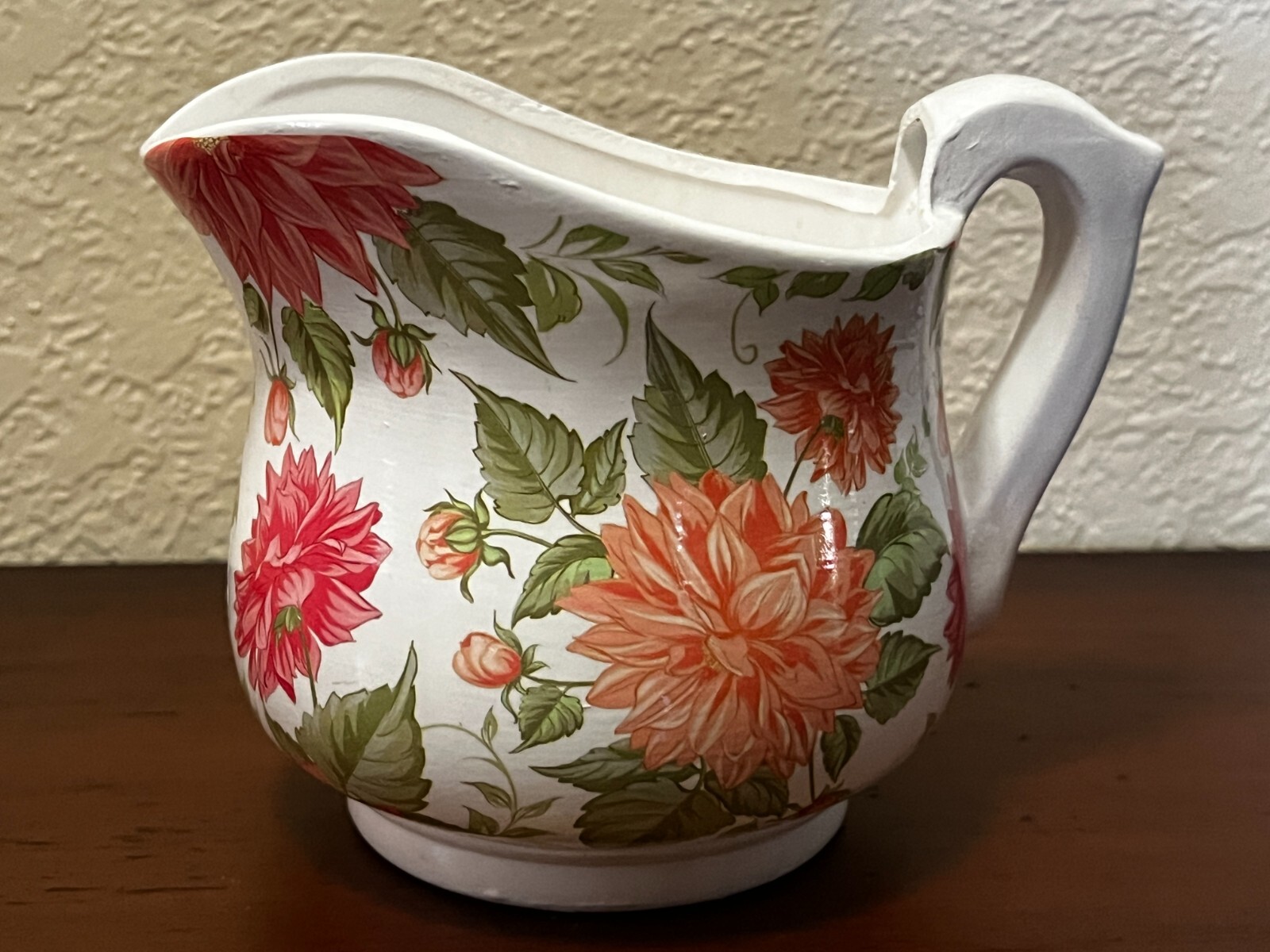 Floral Dahlias Pitcher/vase Vintage Unmarked Hard Plastic 6x5x7.5