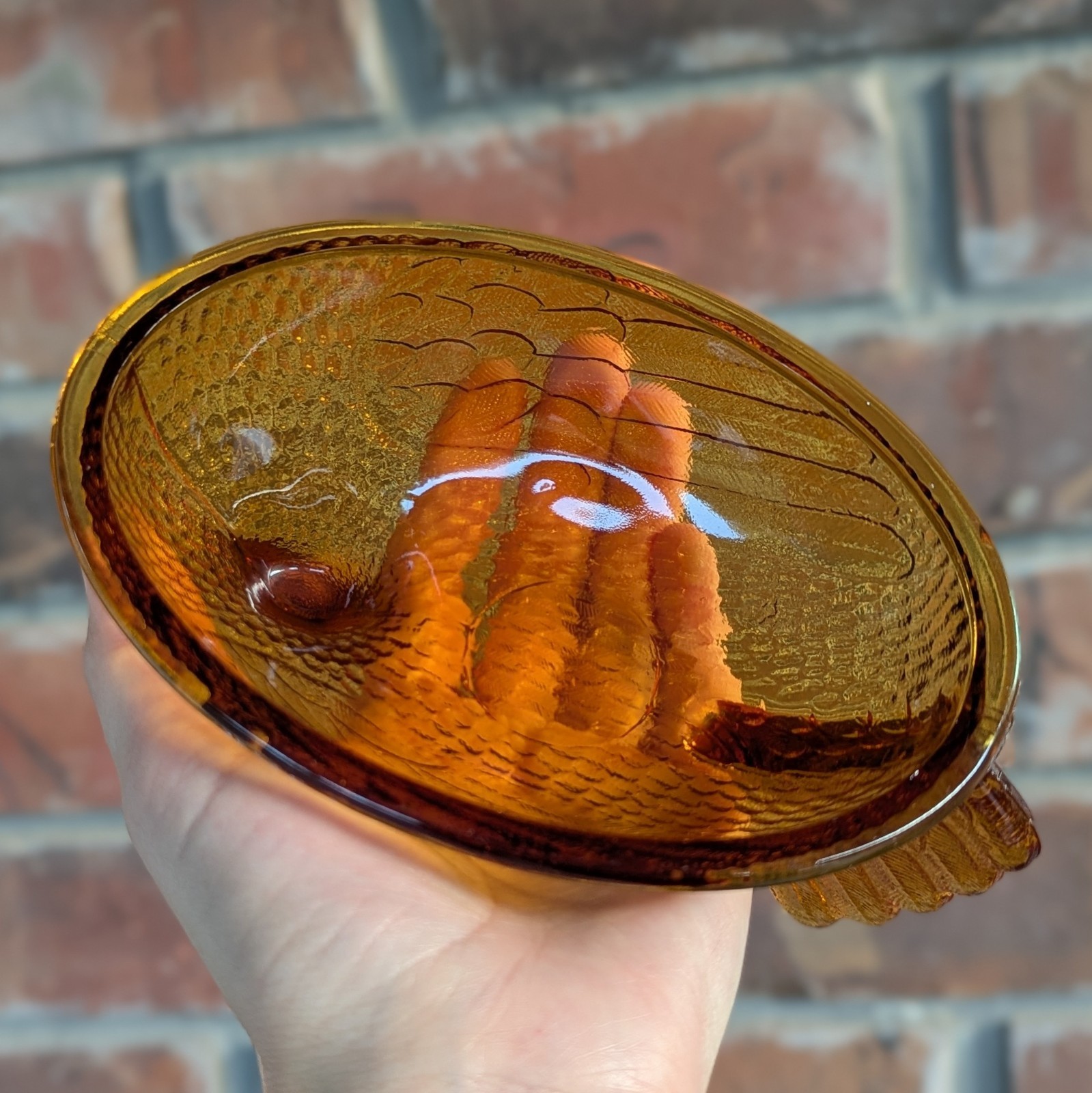 Vintage Amber Brown Indiana Glass Hen On Nest Top Only Replacement Piece