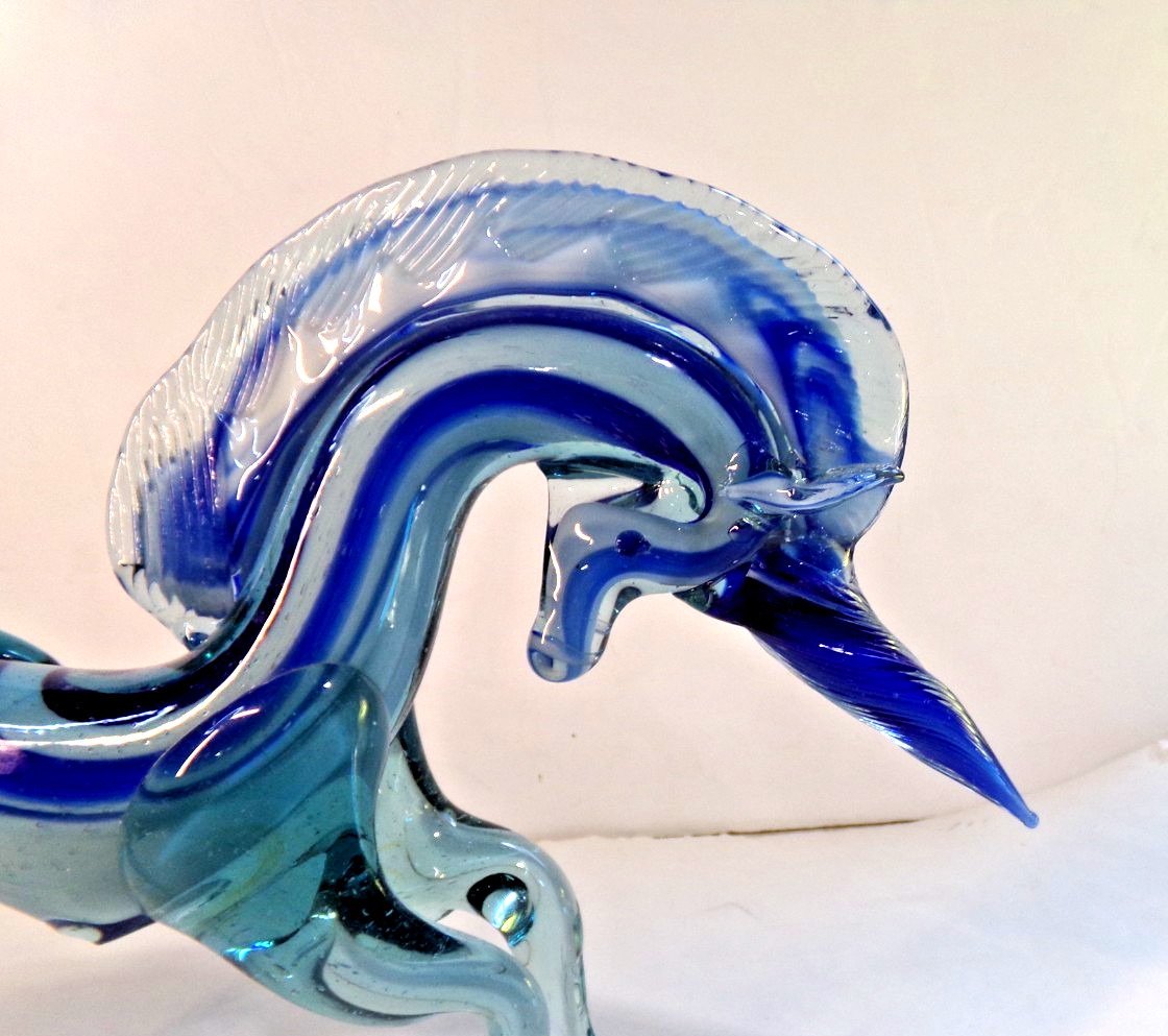 Murano Style Art Glass UNICORN Horse Hand Blown unbranded 12″ long x 7.25″ tall