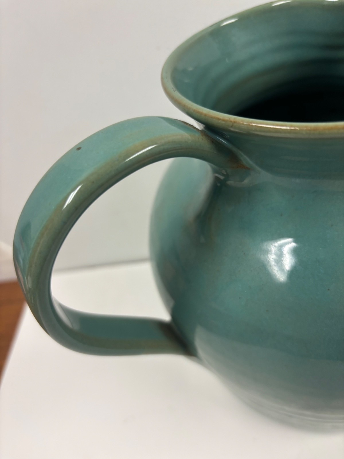 Large Vintage Turquoise Blue POTTS TOWN Seagrove Pottery Pitcher 1993 JP Signed
