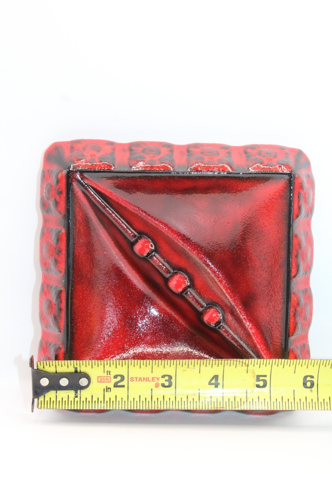 Vintage West Germany Style Ceramic Ash Tray & Candle Holder Beautiful Red Glaze