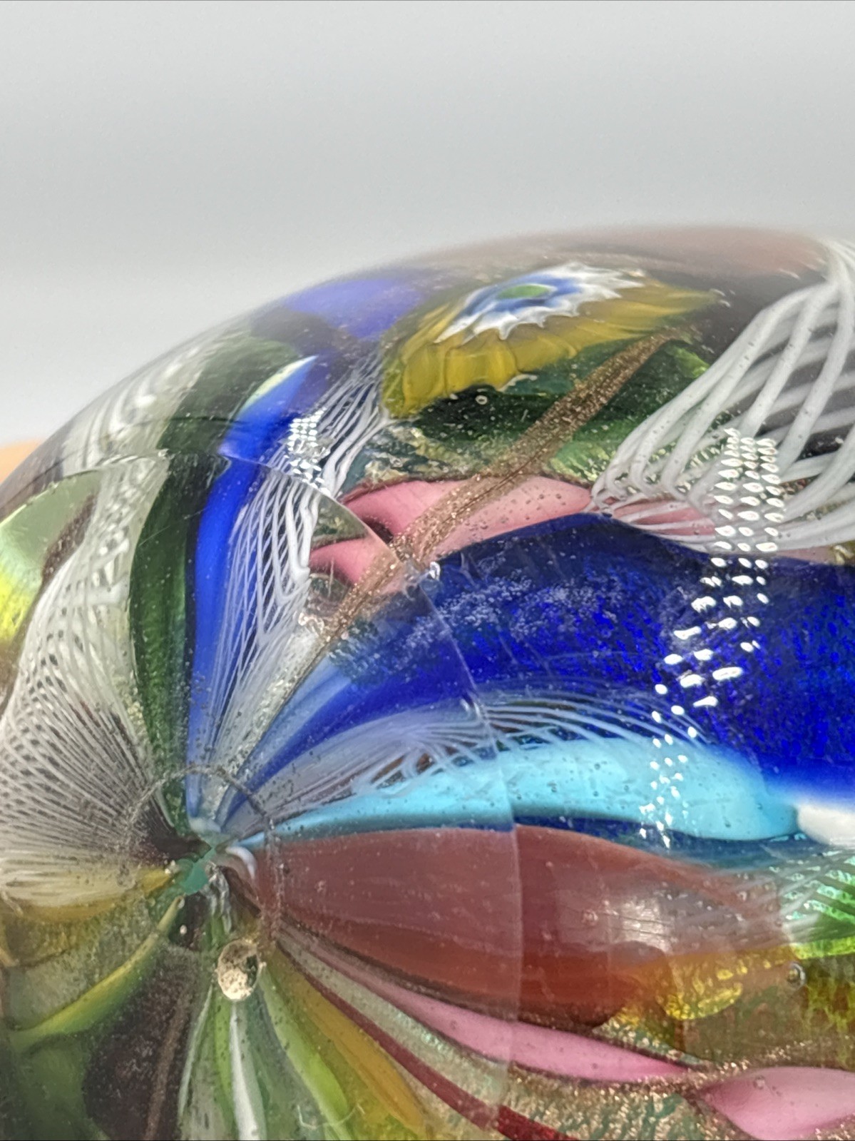 Murano Glass Small Vase “Tutti Frutti” Dino Martens 3-1/4” T. Triangular As Is