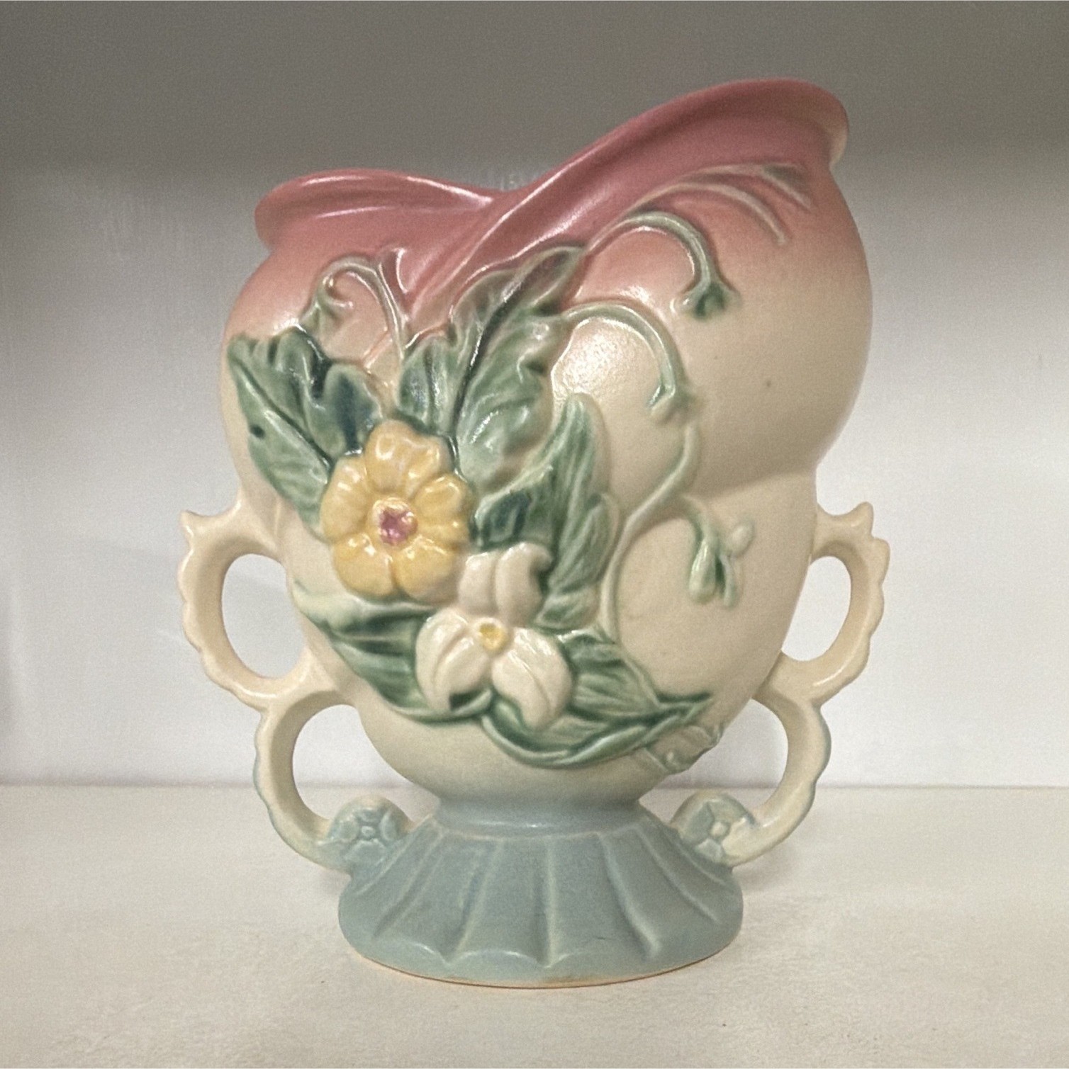 Hull Art Pottery Double-Handled Floral Ceramic Vase S-47-7 1/2 USA