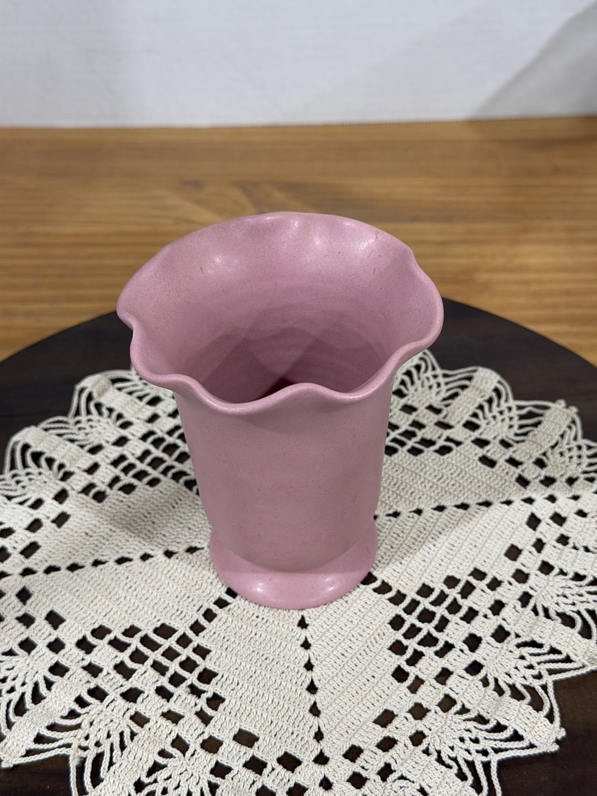 Vintage Rosemeade Dakota Pottery Rose Pink Unglazed Ruffle Vase