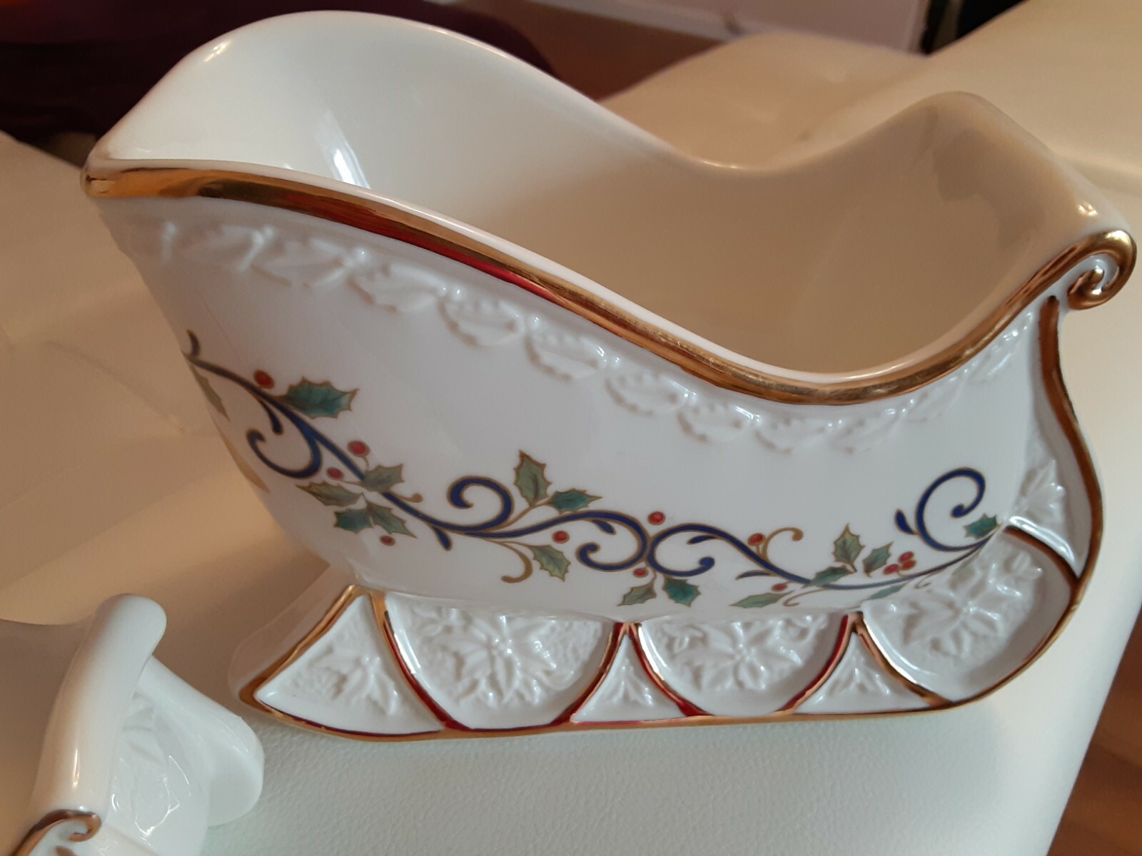 (2)Mikasa Fine China Holly Sleigh Bowl & Candle Holder