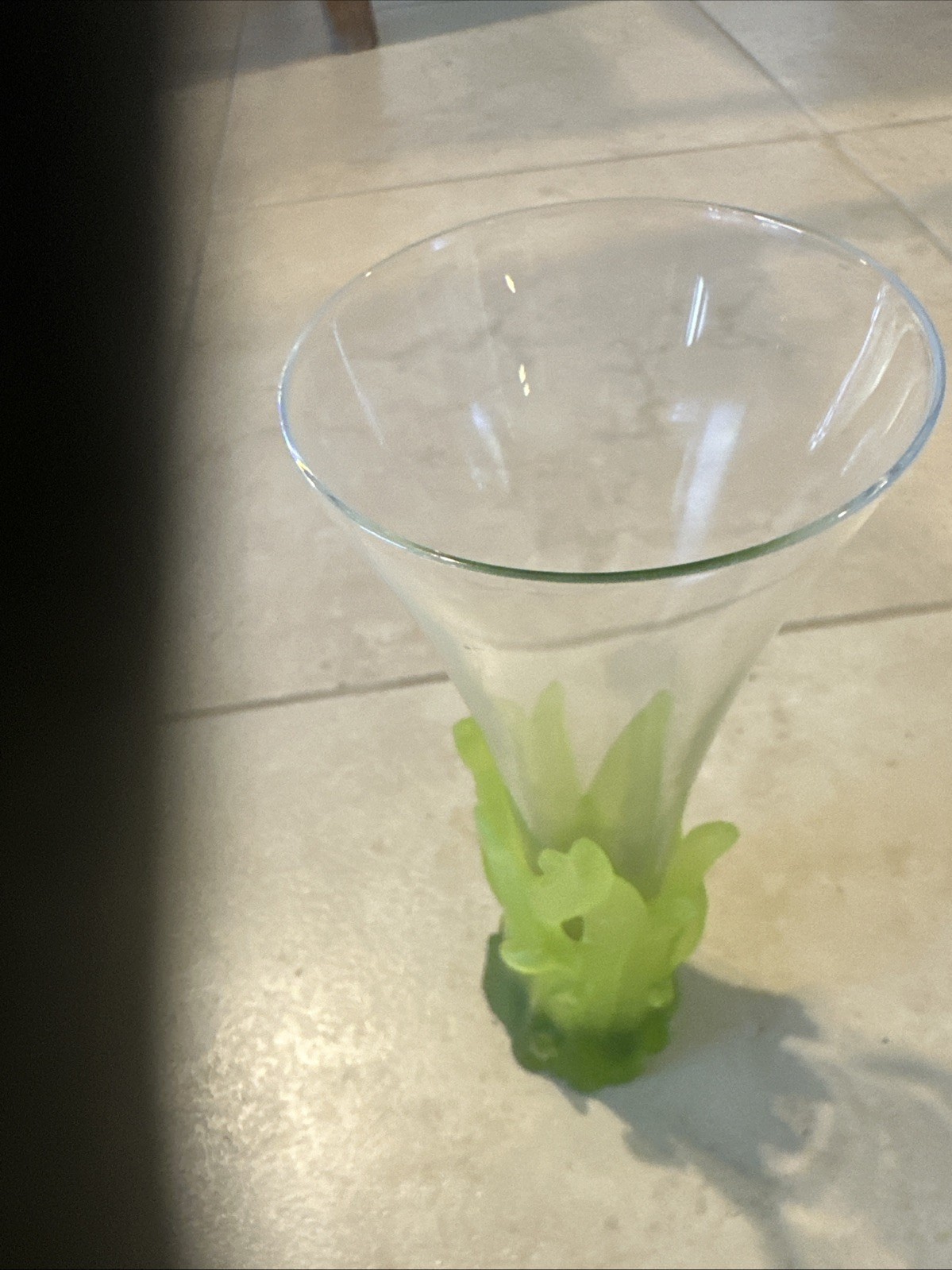 Daum France Crystal Vase with Pate de Verse Green Decorations Signed