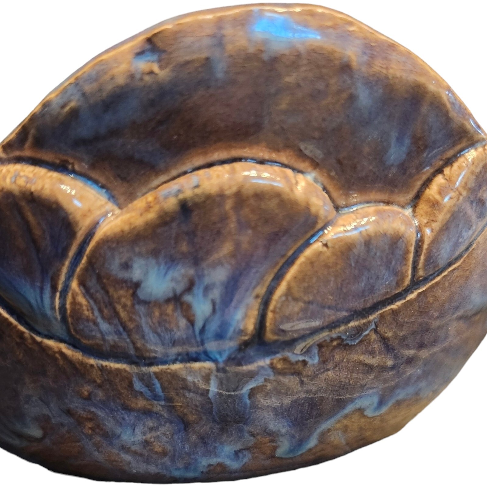 Studio Art Pottery Lizard Bowl 7″W Planter Glazed Green Brown Purple Blue Read