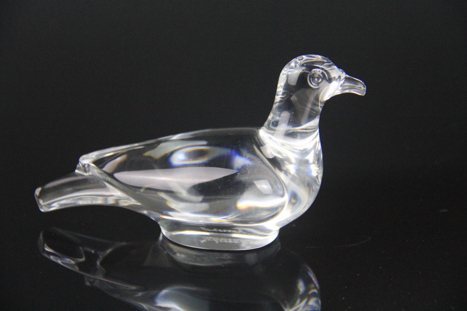 BACCARAT Figurine France Clear Crystal Turtle Dove Bird Paperweight Signed