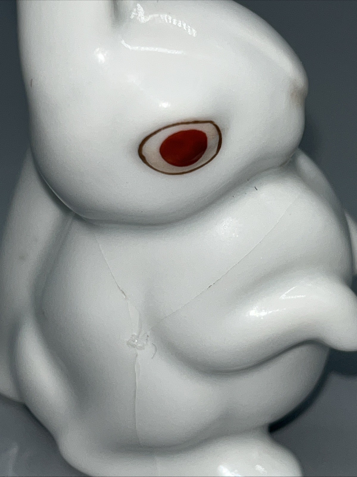 Herend White Long Ear Bunny Rabbit Figurine Red Eyes Porcelain Hungary READ