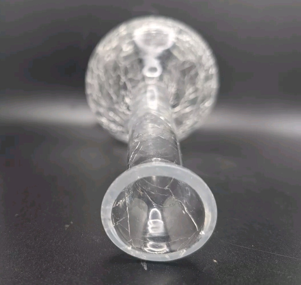 Vintage Studio Art Blown Bud Vase Clear Crackle Glass Artsy 8″ Tall Bulb Bottom
