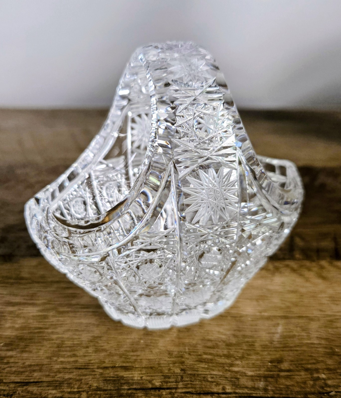 Vintage Bohemian Queen Lace Czech Crystal Oval Basket Hand Cut