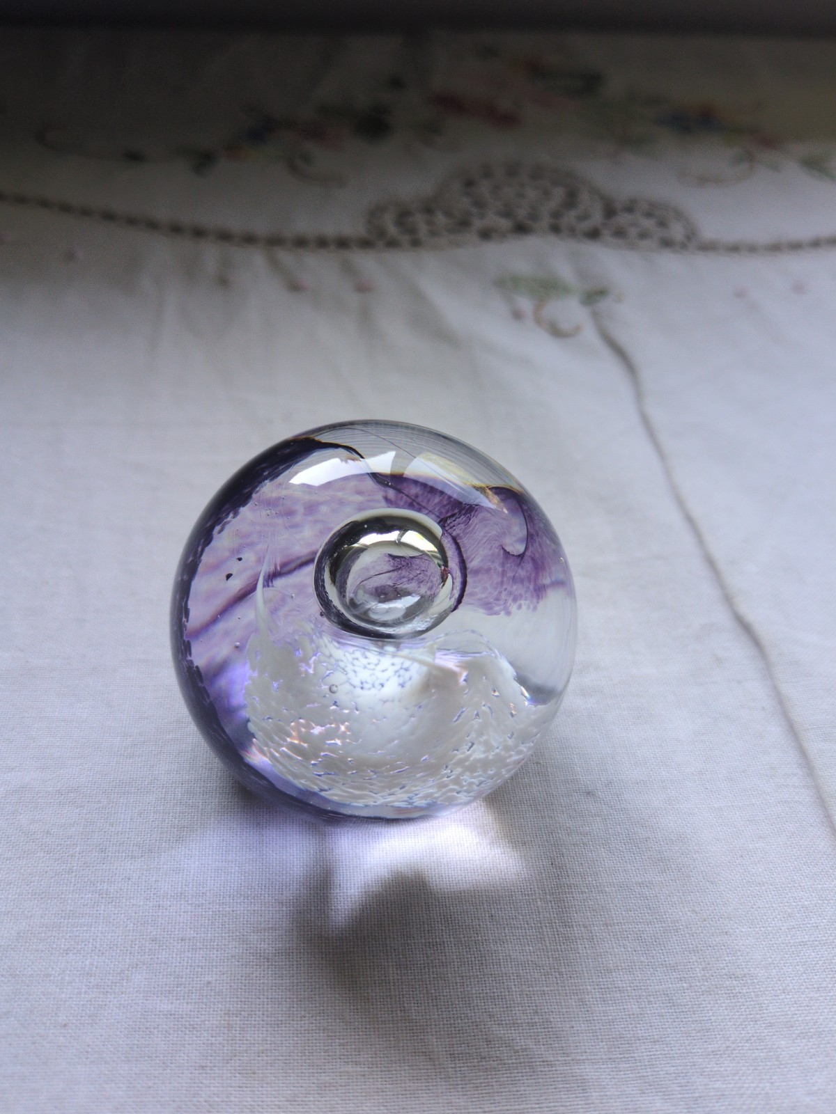 Vintage CAITHNESS Moon Crystal Scotland Yellow, Purple , White Swirl 2″