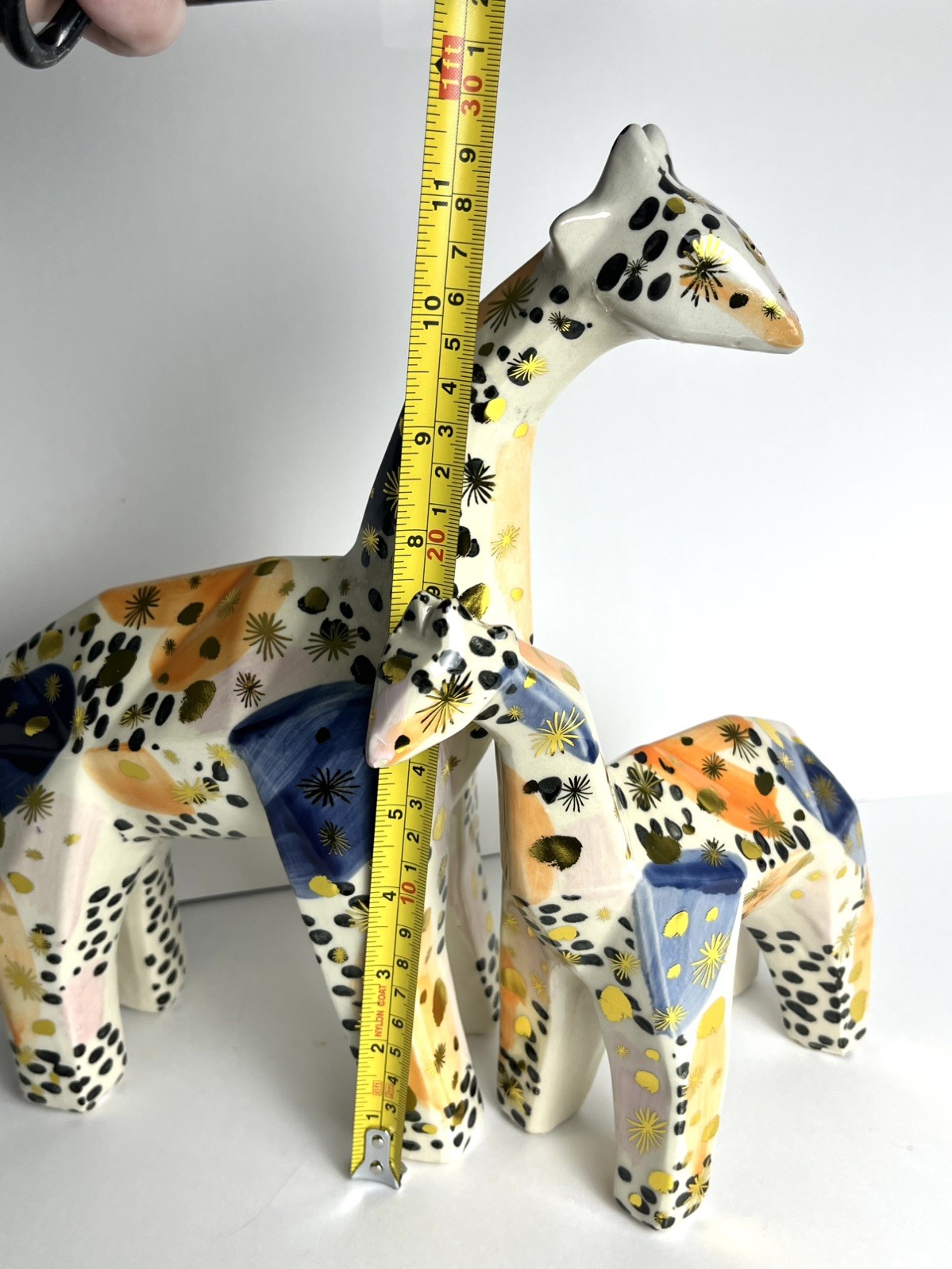 Pier 1 Vintage Giraffe Figurines Mid Century Cubist Geometric Mom / Dad & Baby