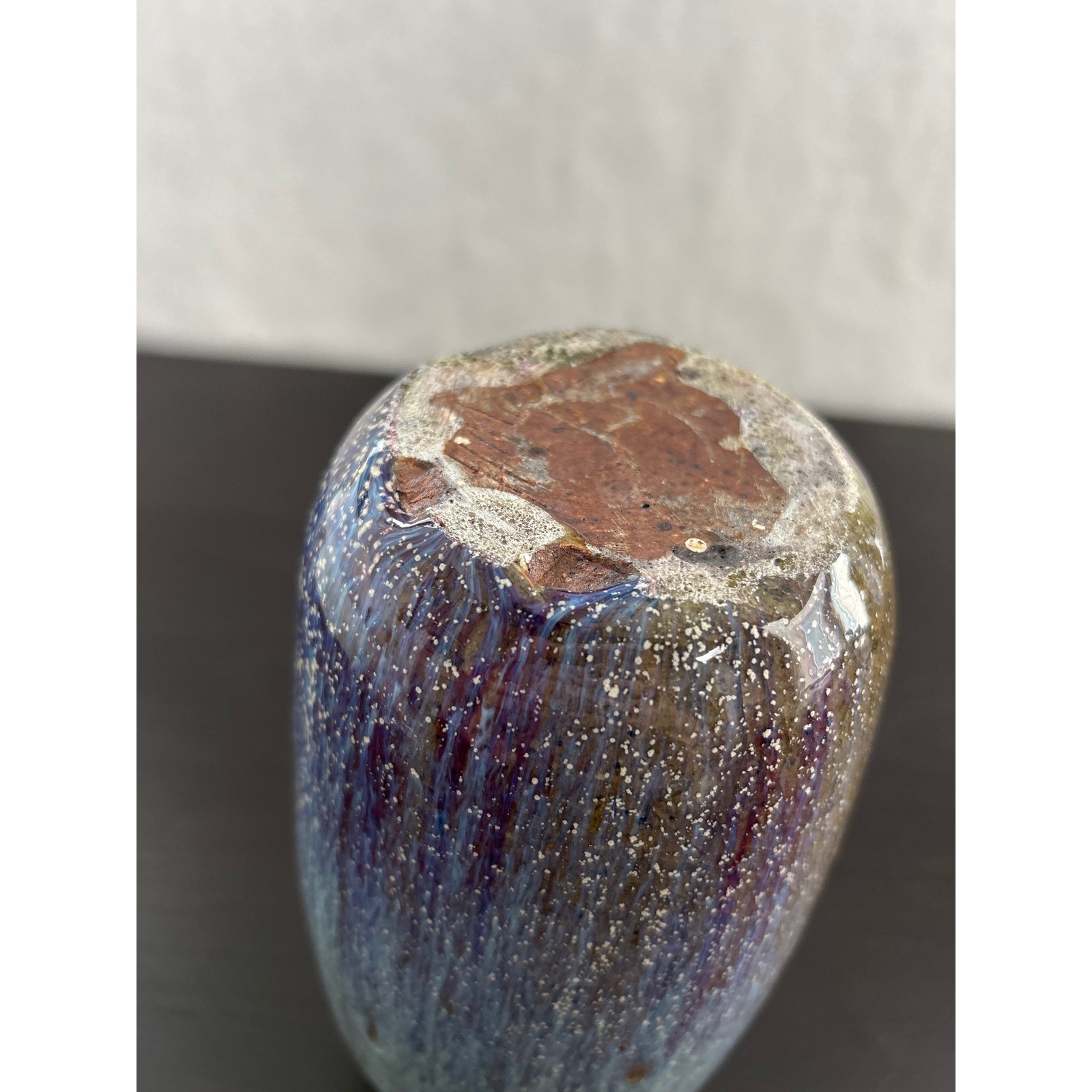 Studio Pottery Bud Vase Signed Hand Thrown Blue Brown Drip Glaze Artisan Ceramic