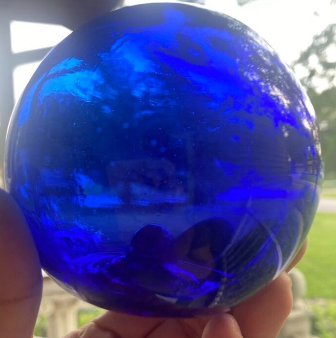 Vintage Hand Blown Cobalt Blue Art Glass floating ball. Beautiful See through!