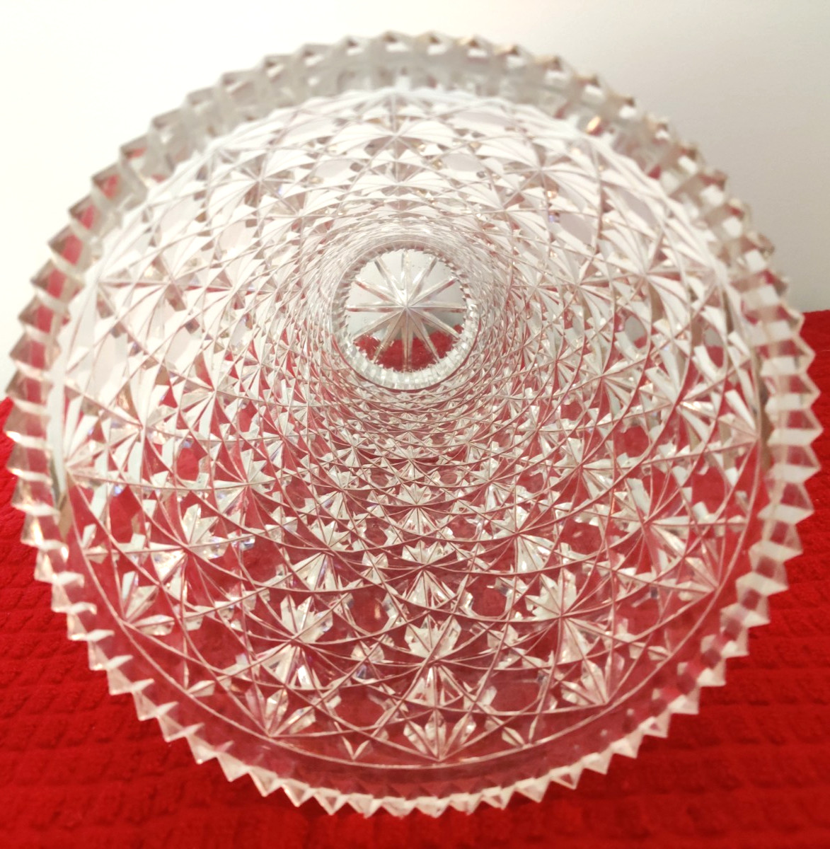 Huge 5lbs.8 oz Vintage CUT Glass 12 inch Daisy and Button Vase Saw Tooth Edge