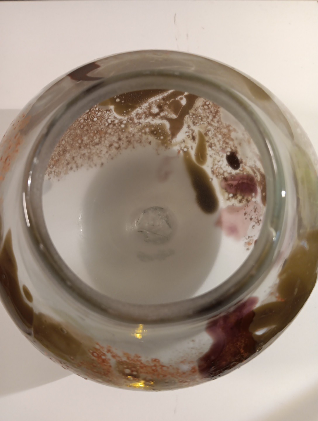 Vintage Handblown Infused Art Glass Orb Vase Or Led Light Globe. Signed.