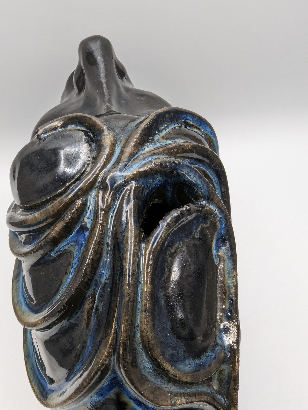 James Jim Loso Female Face Pottery Vase Sculpture Black Blue Studio Art Signed