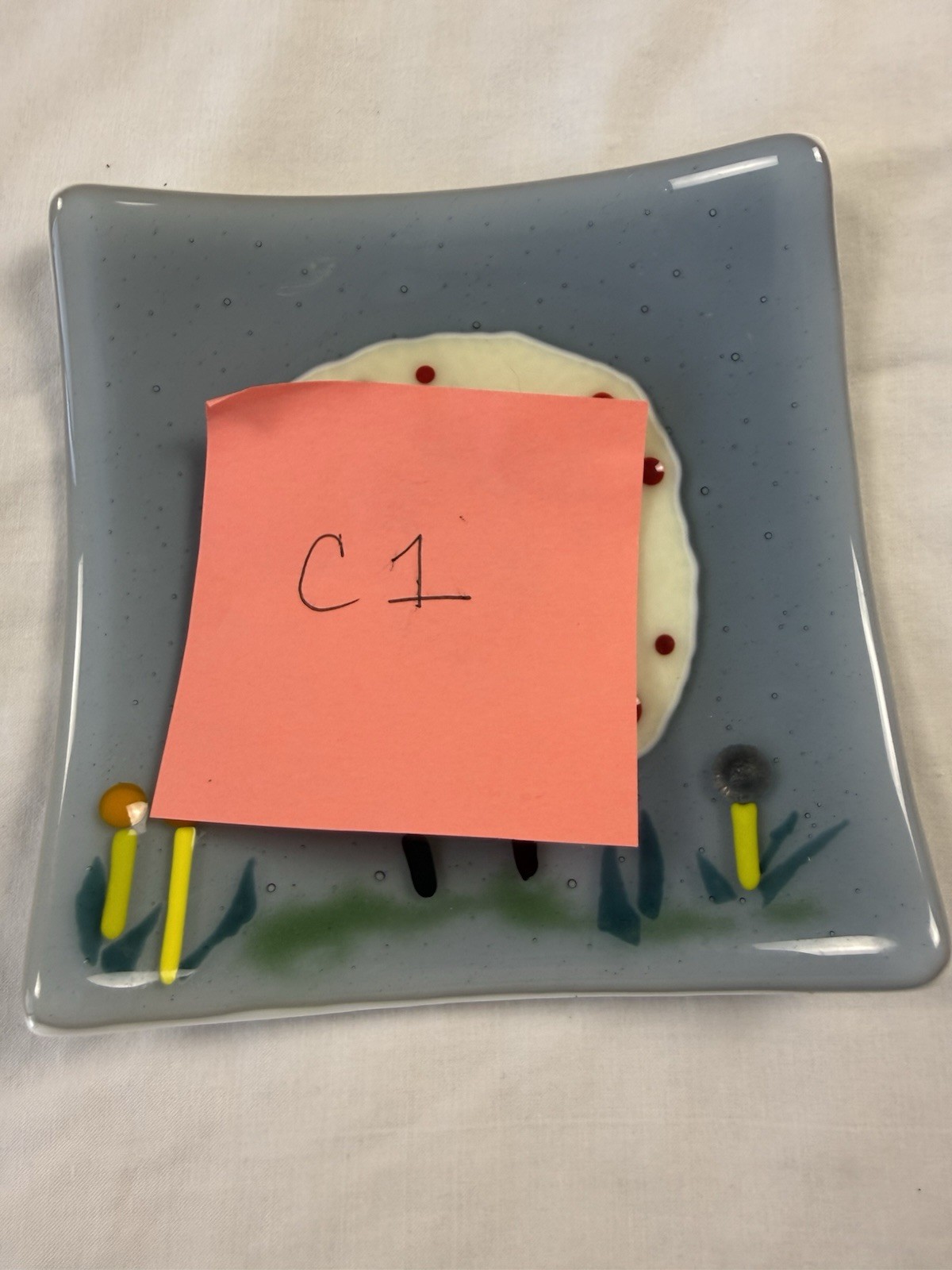 Handmade Fused Glass Sheep Square Tile Curved Edges 5.5” X 5.5”