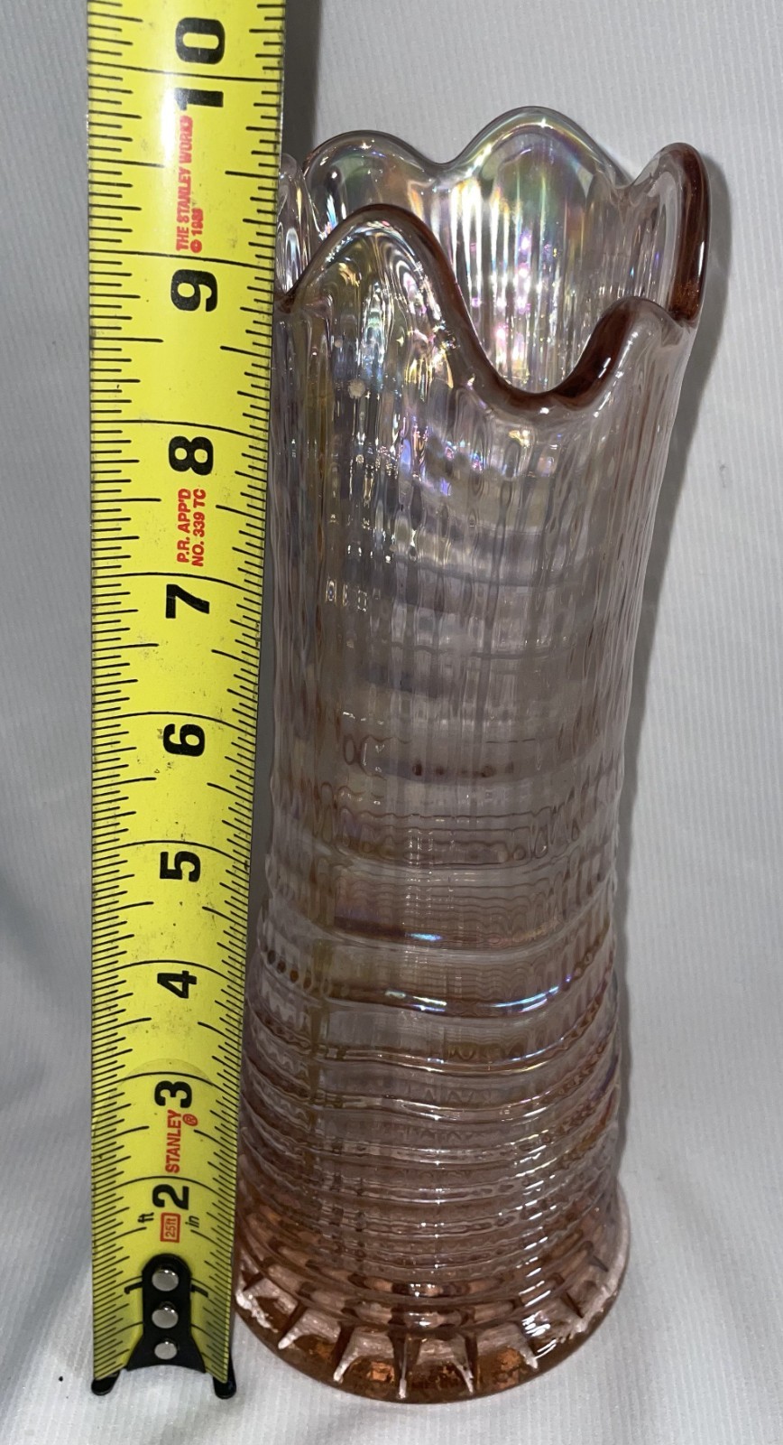ink Ripple Swung Glass Vase 10 Inches High Imperial Glass Co. Iridescent