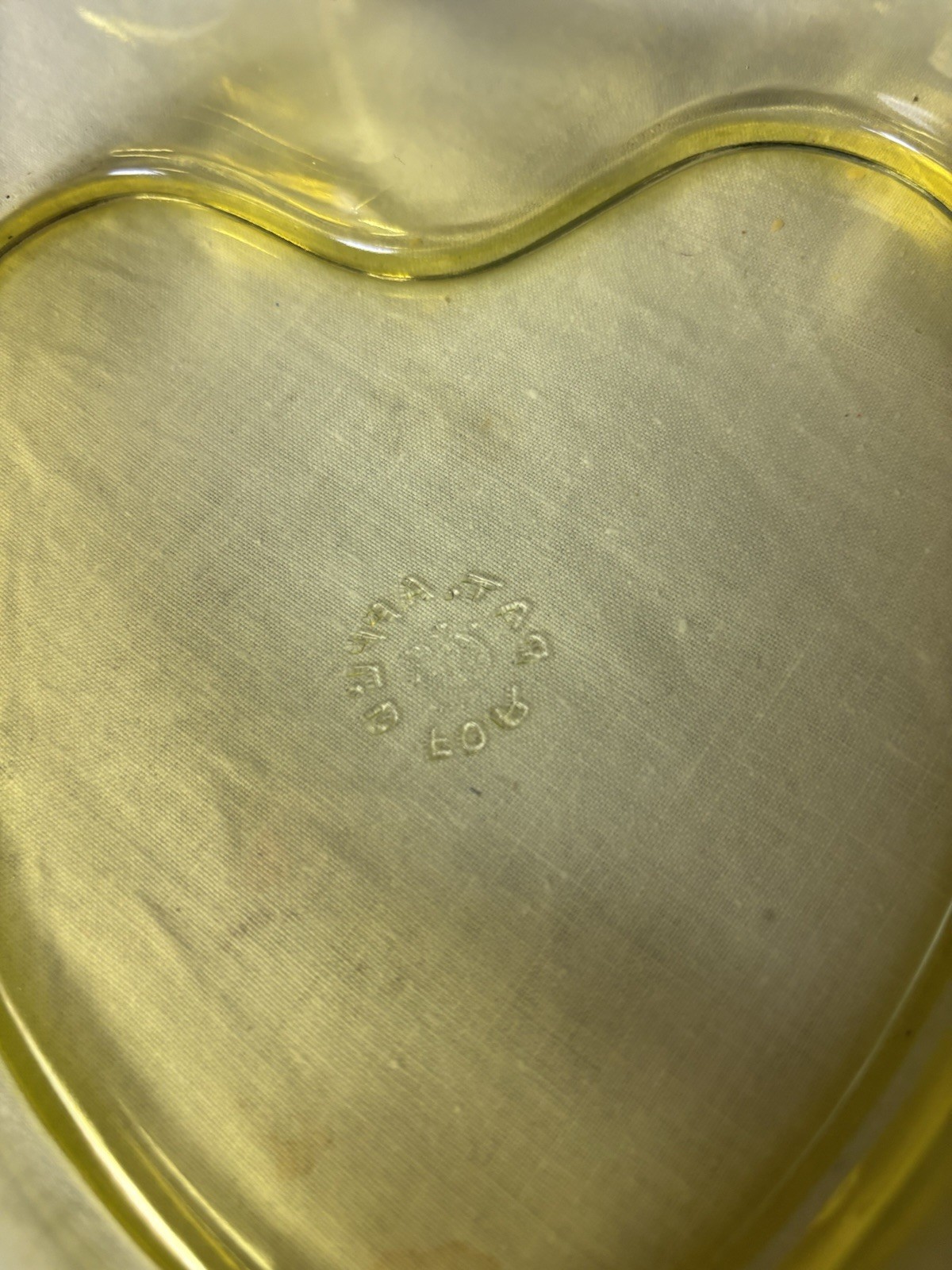 Vintage Yellow Vaseline Glass Heart Candy/Dresser Bowl-U.S. Glass Co.-$125.00