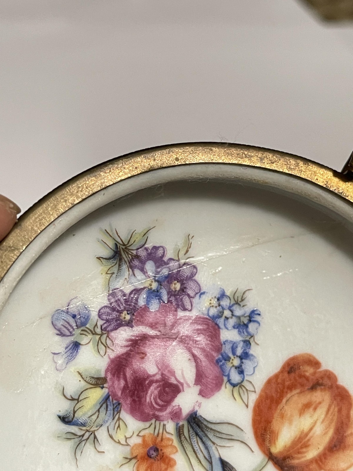 Vintage Cobalt Blue Porcelain Hinged Trinket Box Floral Victorian Scene Japan