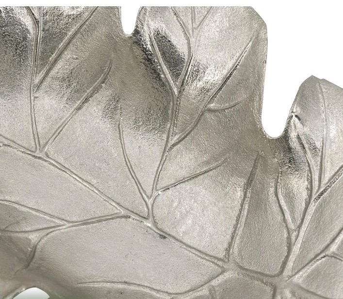 Benjara 22 Inch Modern Decorative Tray, Oak Leaf Design Striking Silver Metal…