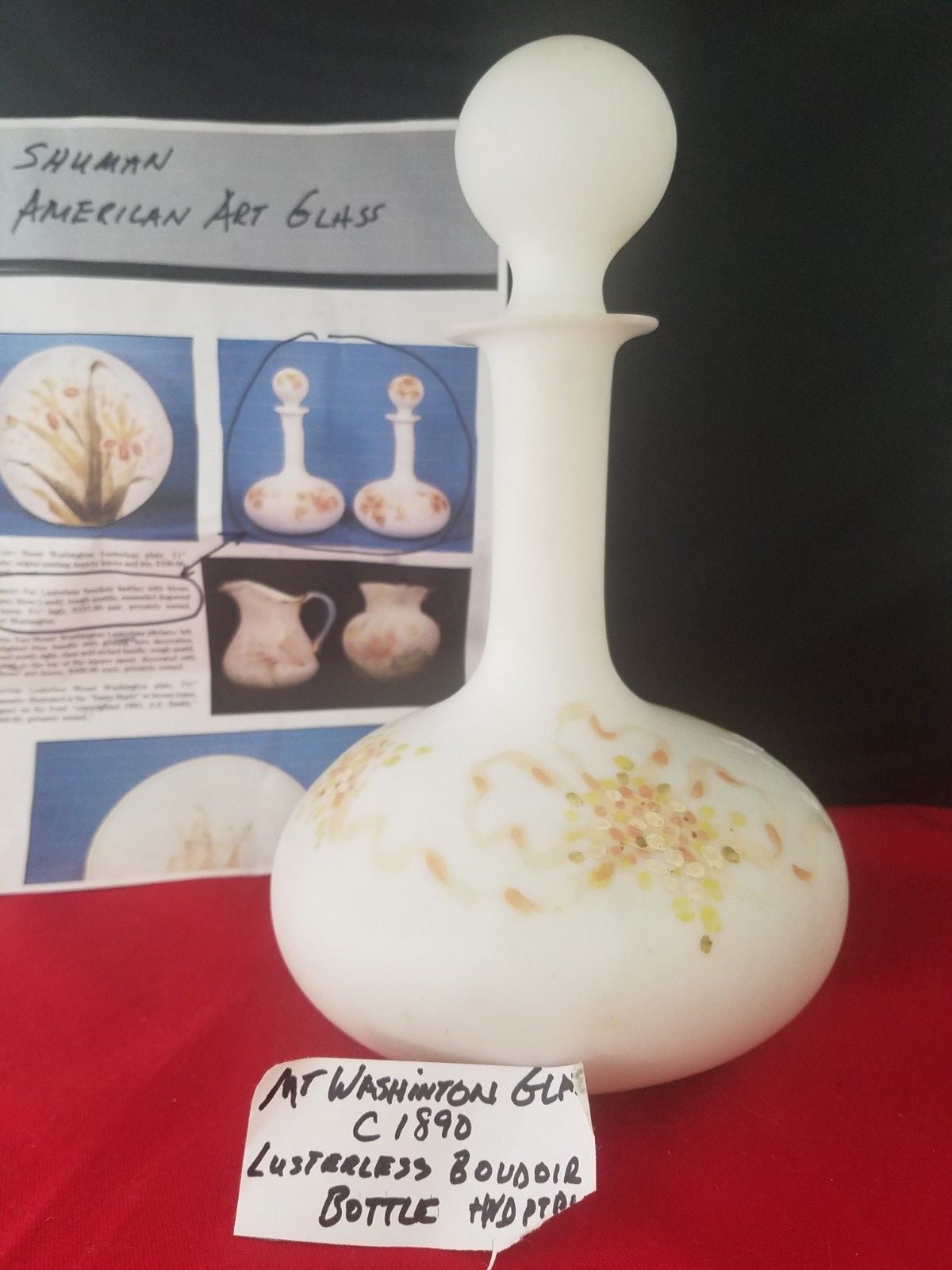 Antique Mt. Washington lusterless Boudoir satin glass bottle 9 1/4″h