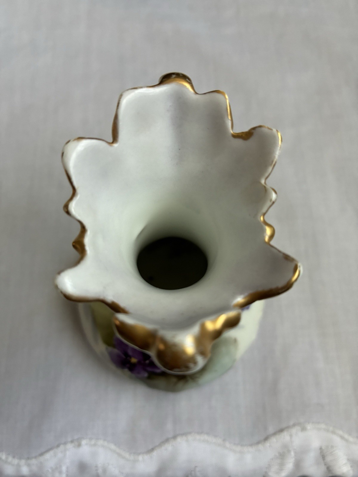 J.P.L France Limoges Hand Painted Violet Vase Gold Ruffle 3.5”