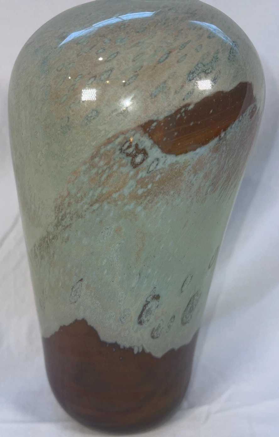 VTG 1974 Handblown studio art glass vase signed dated M Sumerak Green Brown 8.5”