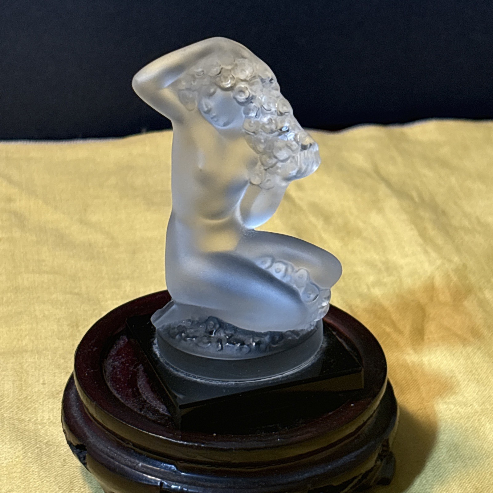 Lalique Frosted Crystal Floreal 3 1/2″ Nude Woman Figurine Black Base France