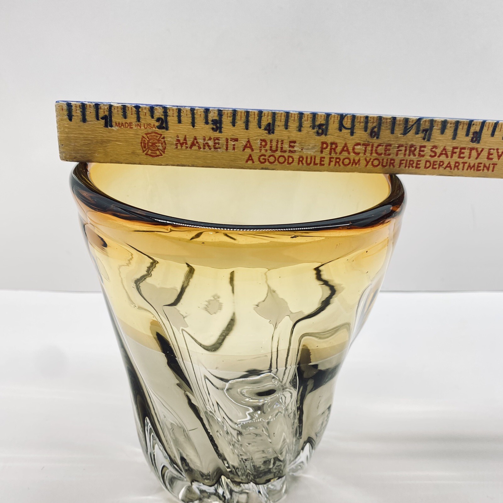 Vintage Chalet Art Glass Vase MCM Amber Spiral Twist Heavy