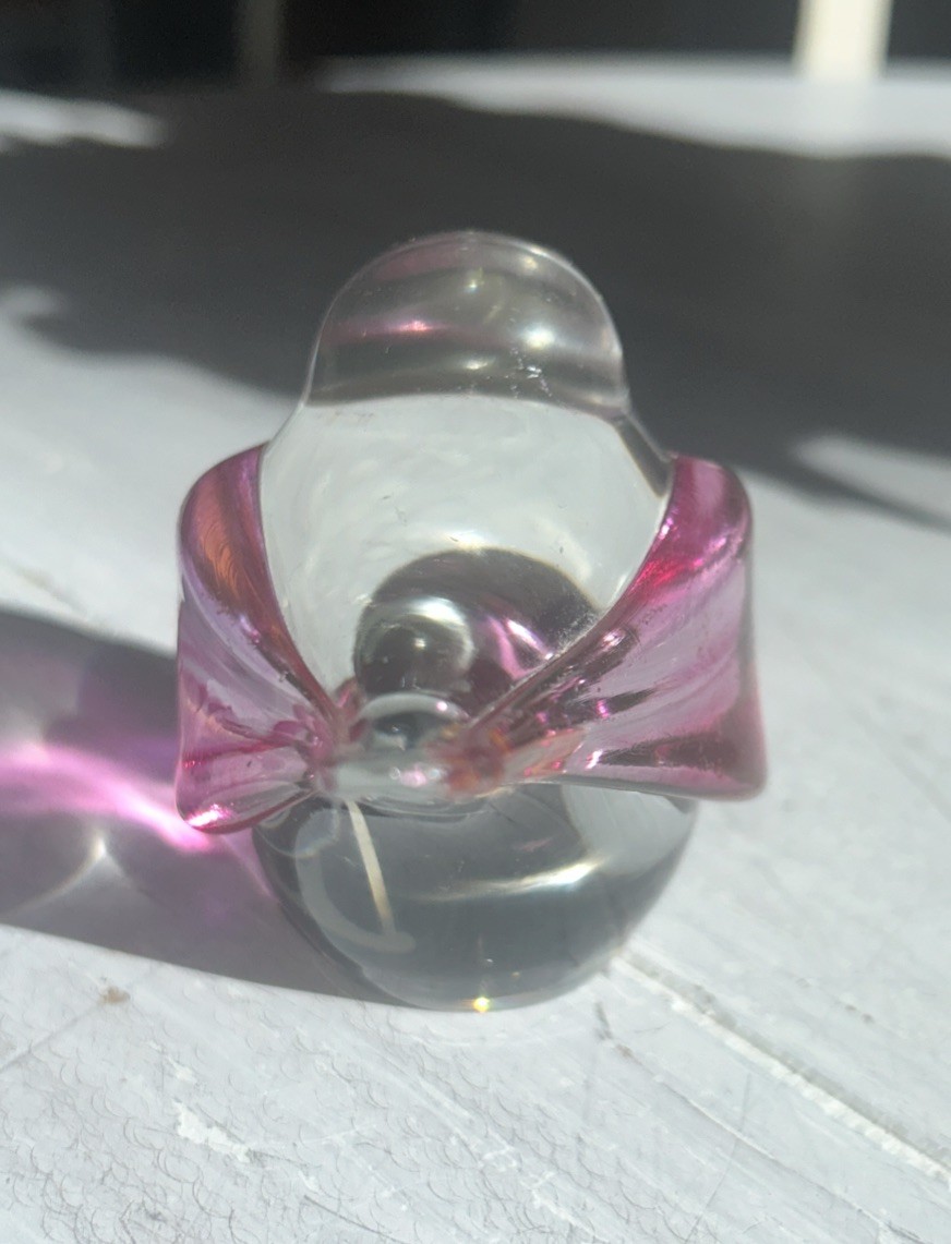 J. Morel Zellique Studio Crystal Glass Pink Bird Valentine 1982 Signed READ