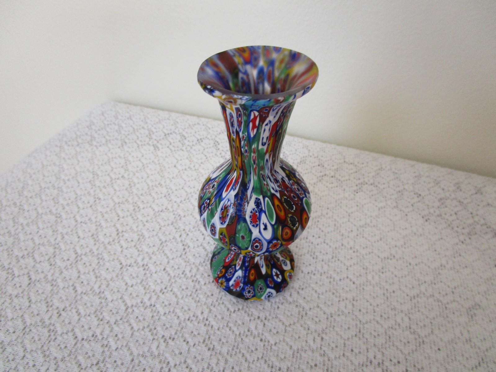 Vintage Murano Millefiori Small Art Glass Vase Multicolor 4.5” Tall Excellent