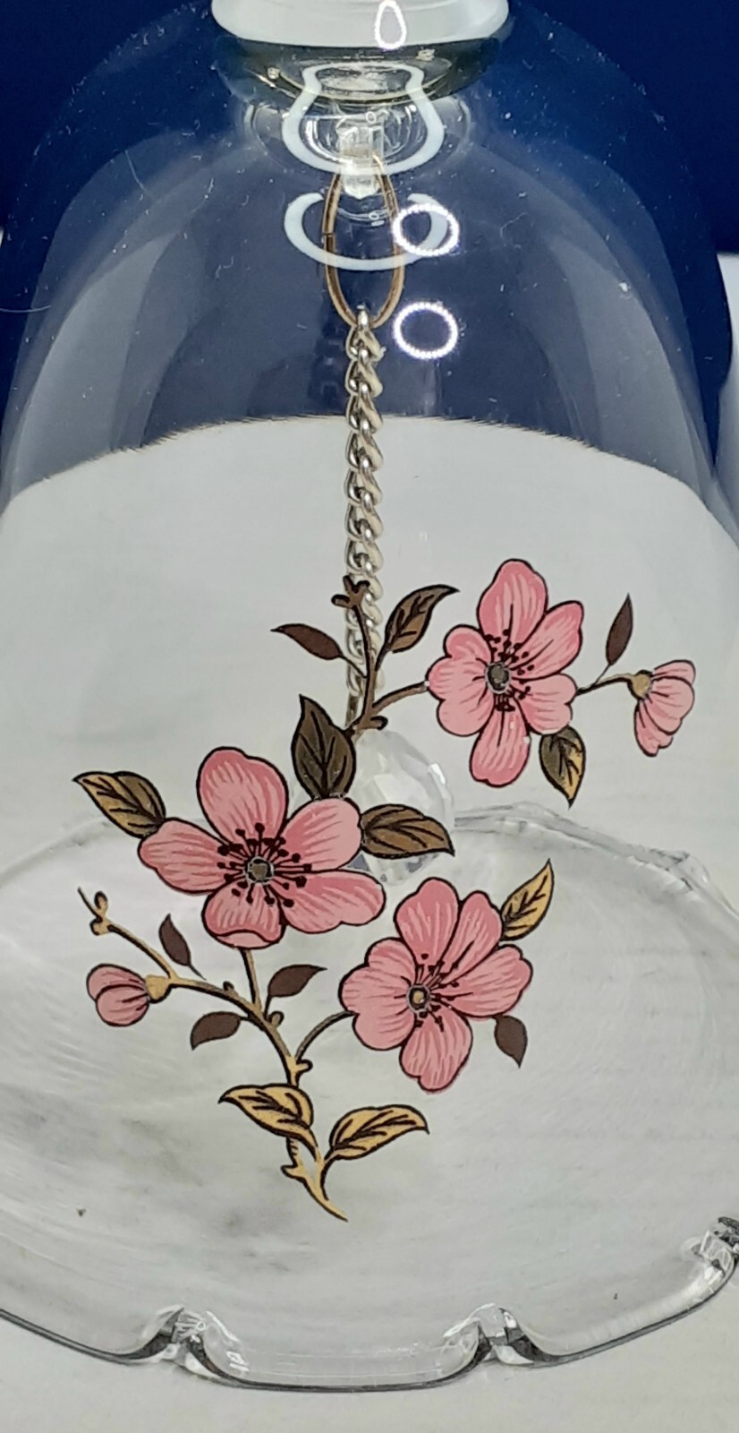 Vintage Glass Bell With Bud Vase Pink Florals Scalloped Top & Bottom Edge