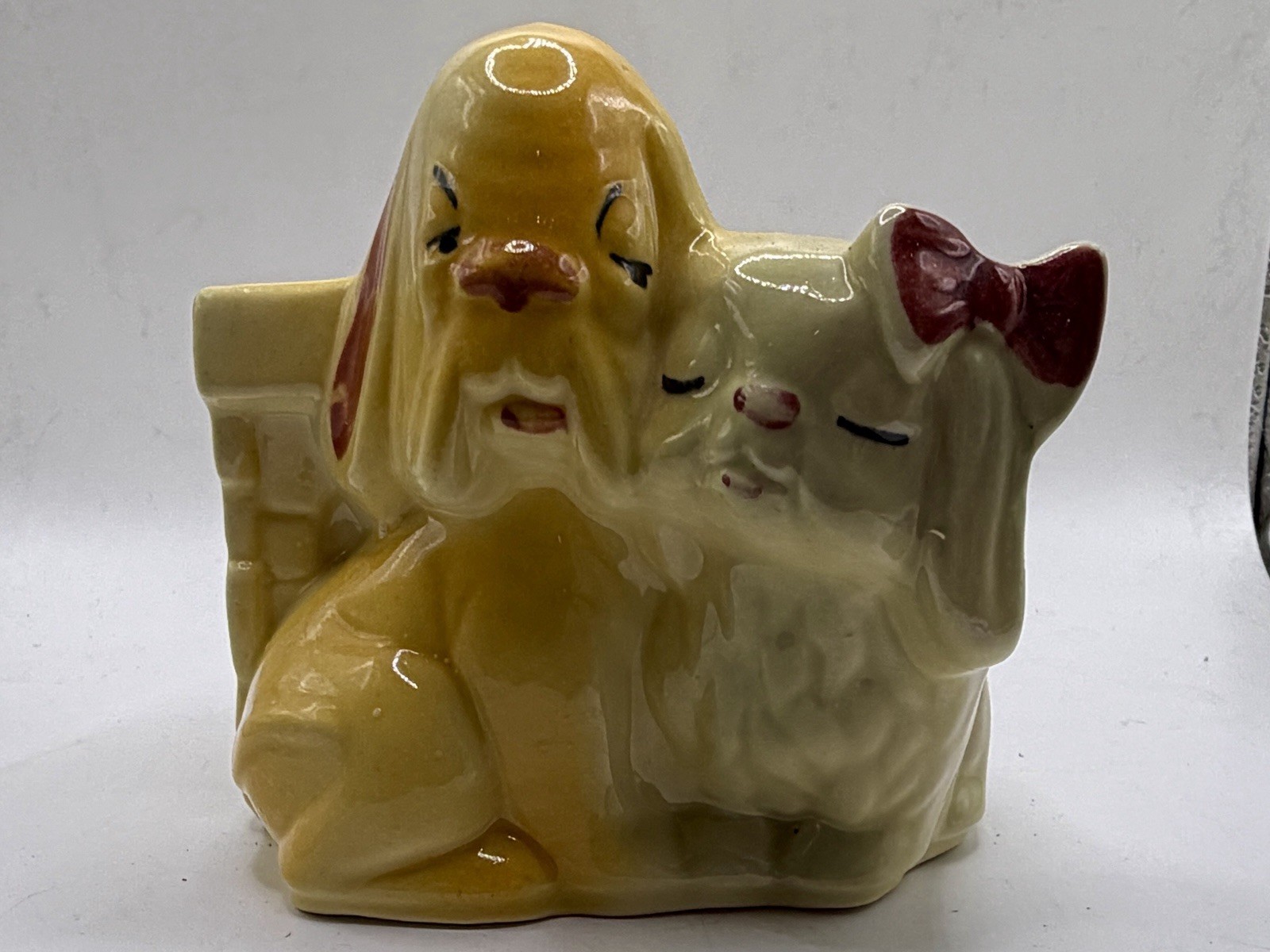 Shawnee Art Pottery Dog Planter 611 USA Hound And Pekingese 4.25 inches Vintage