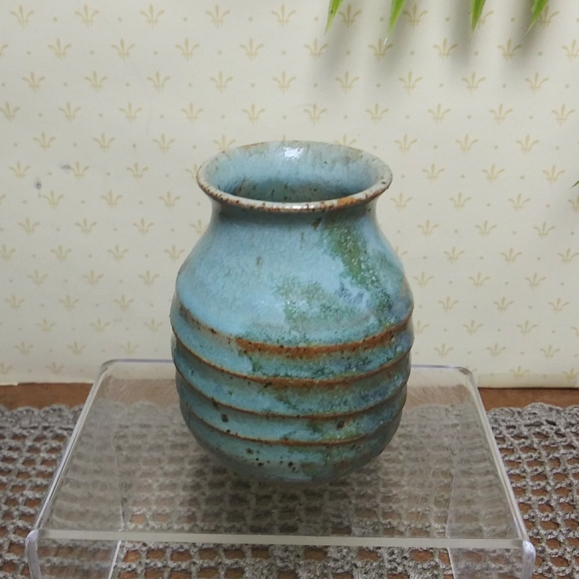 Handmade Studio Pottery 3.5″ Small Vase Brown Green Glaze Pottery Ribbed Signed