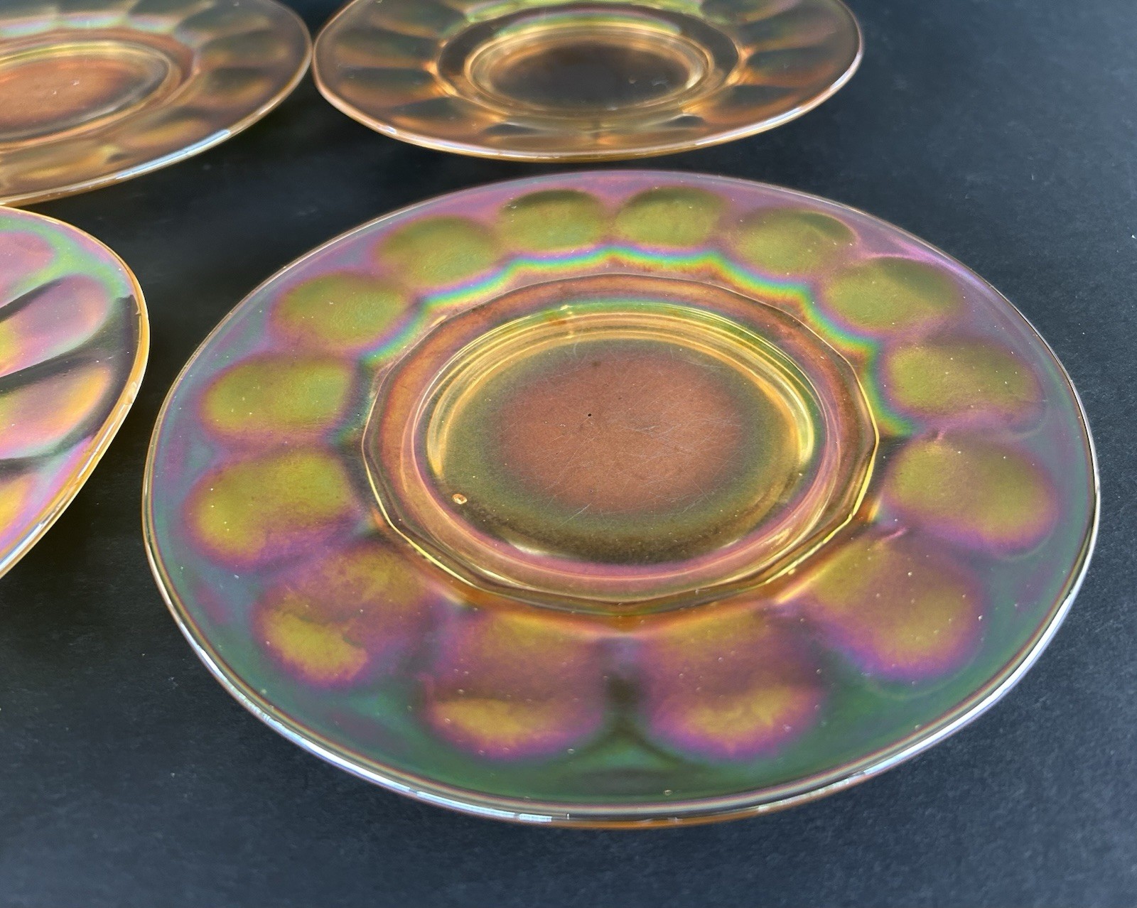 Imperial Stretch Carnival Glass Plates 8″ Wide Panel Set Of 4 Electric