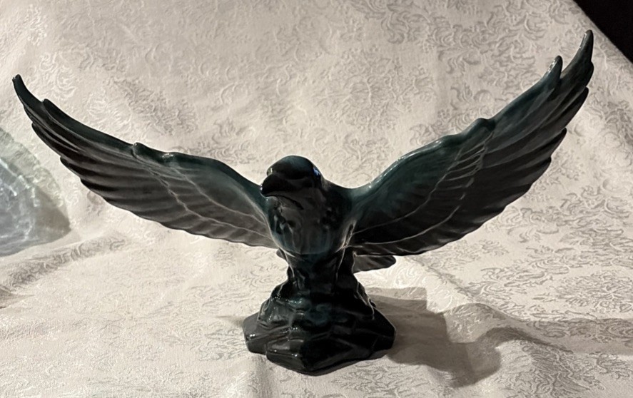 Rare Blue Mountain Pottery Eagle In Flight 13.5″ Blue Cobalt Drip Glaze #217