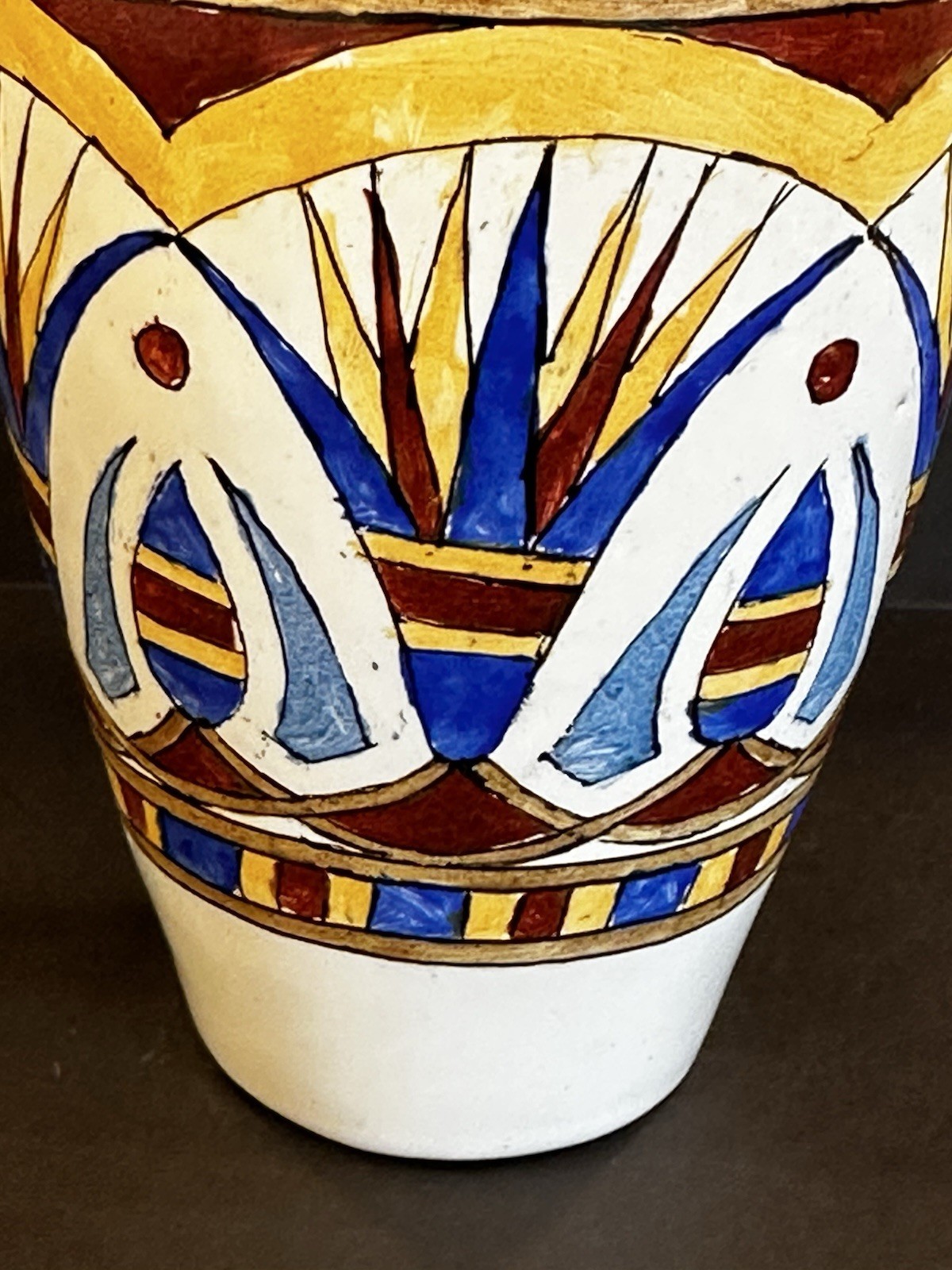 Vintage Sornaga Egyptian Glazed Pottery 6 Inch Urn Vase Handpainted Lusterware