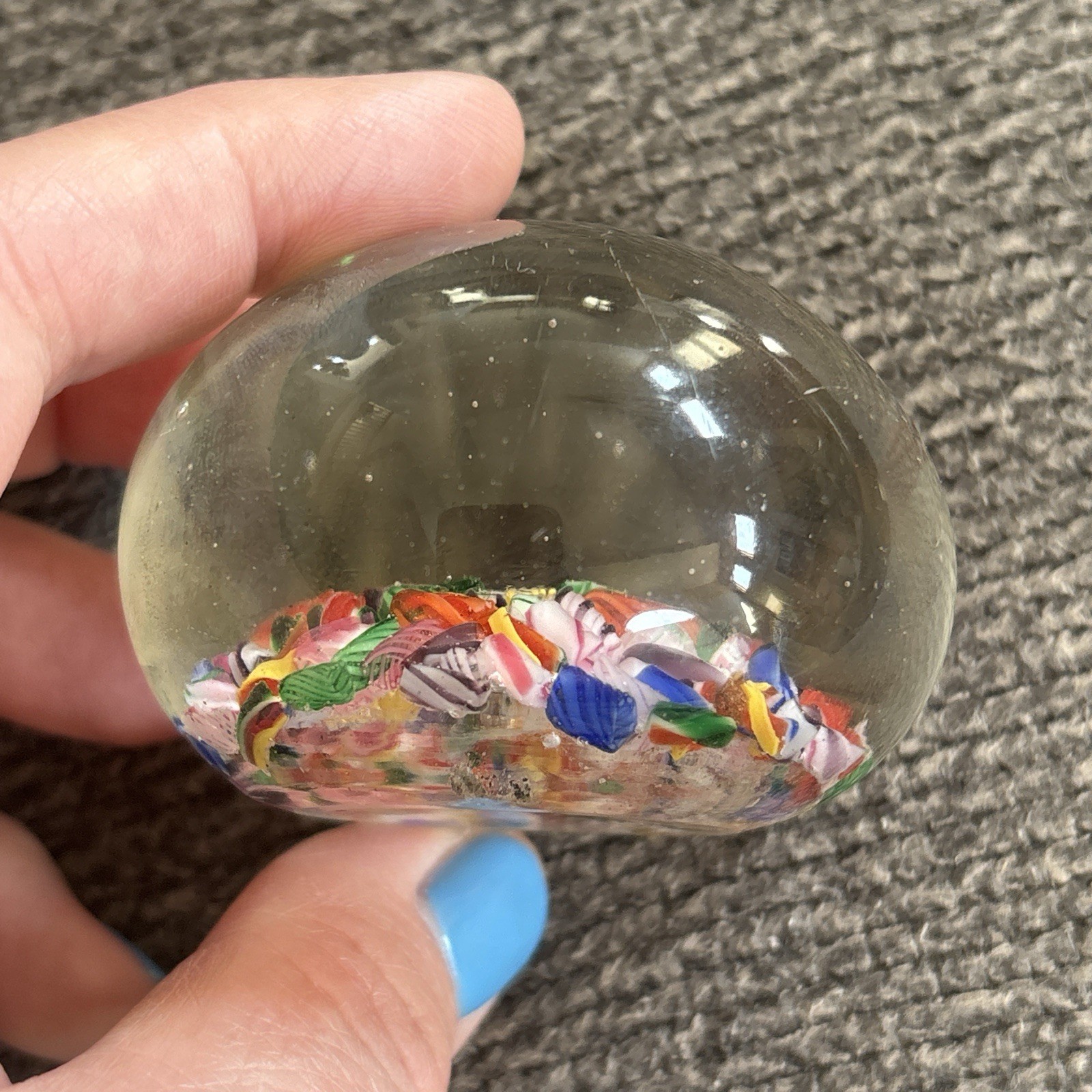 Chinese Scramble Paperweight Millefiori Art Glass Signed ‘China’