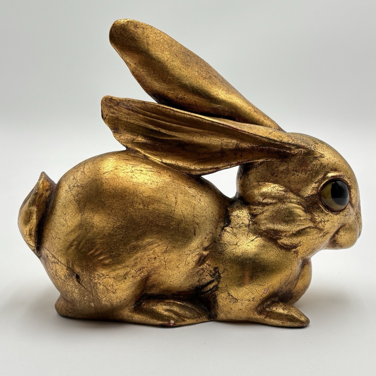 Vtg Mid Century Freeman McFarlin Gold Leaf Rabbit Figurine Signed Anthony READ