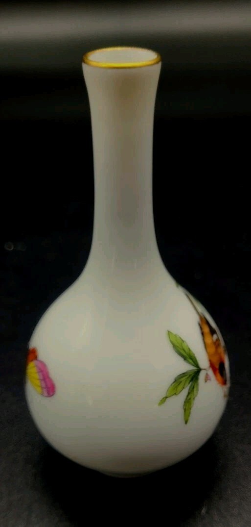 Herend Hungary Hand Painted Miniature Vase Birds Butterfly 3¼”