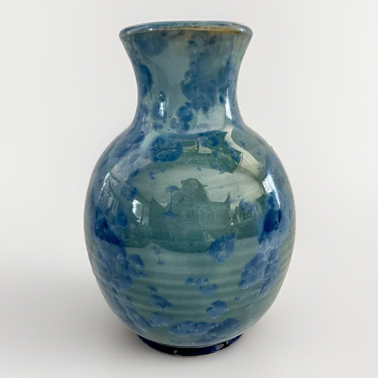 Studio Art Pottery Crystalline Vase Blue Green 7 1/4″ Signed Macdonald