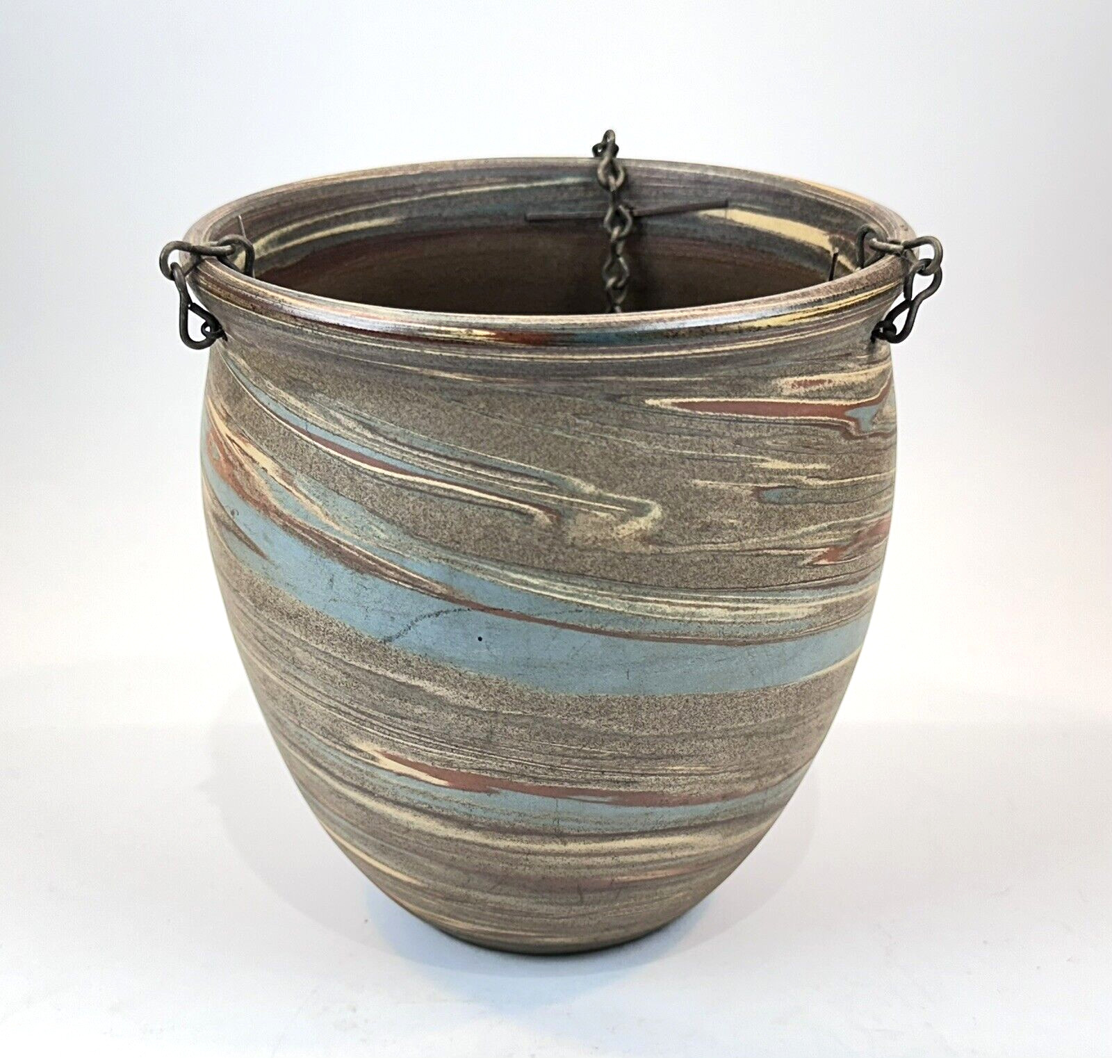 Vintage Evans Pottery Dexter, Mo. Mission Swirl Hanging Basket w/ Chain