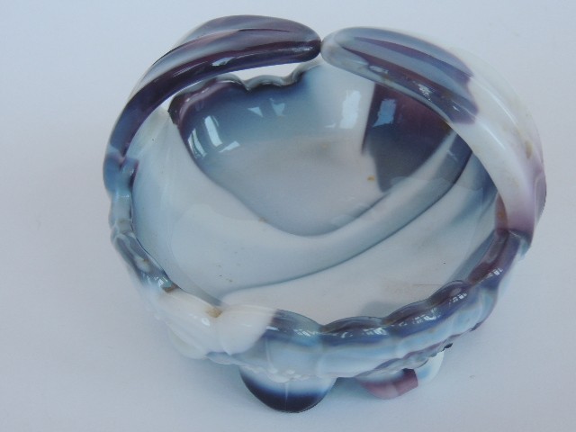 MCM Slag Glass Blue Carmel Dogwood Westmoreland Retro Basket Vintage Bowl