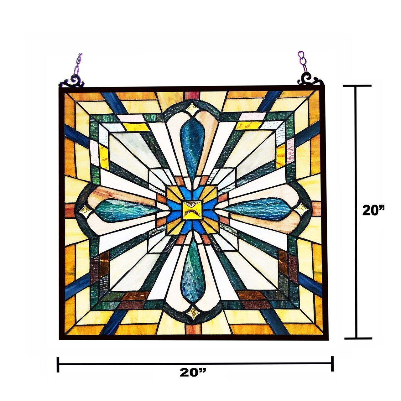 Stained Glass Tiffany Style Window Panel Arts & Crafts Mission Design 20″ x 20″
