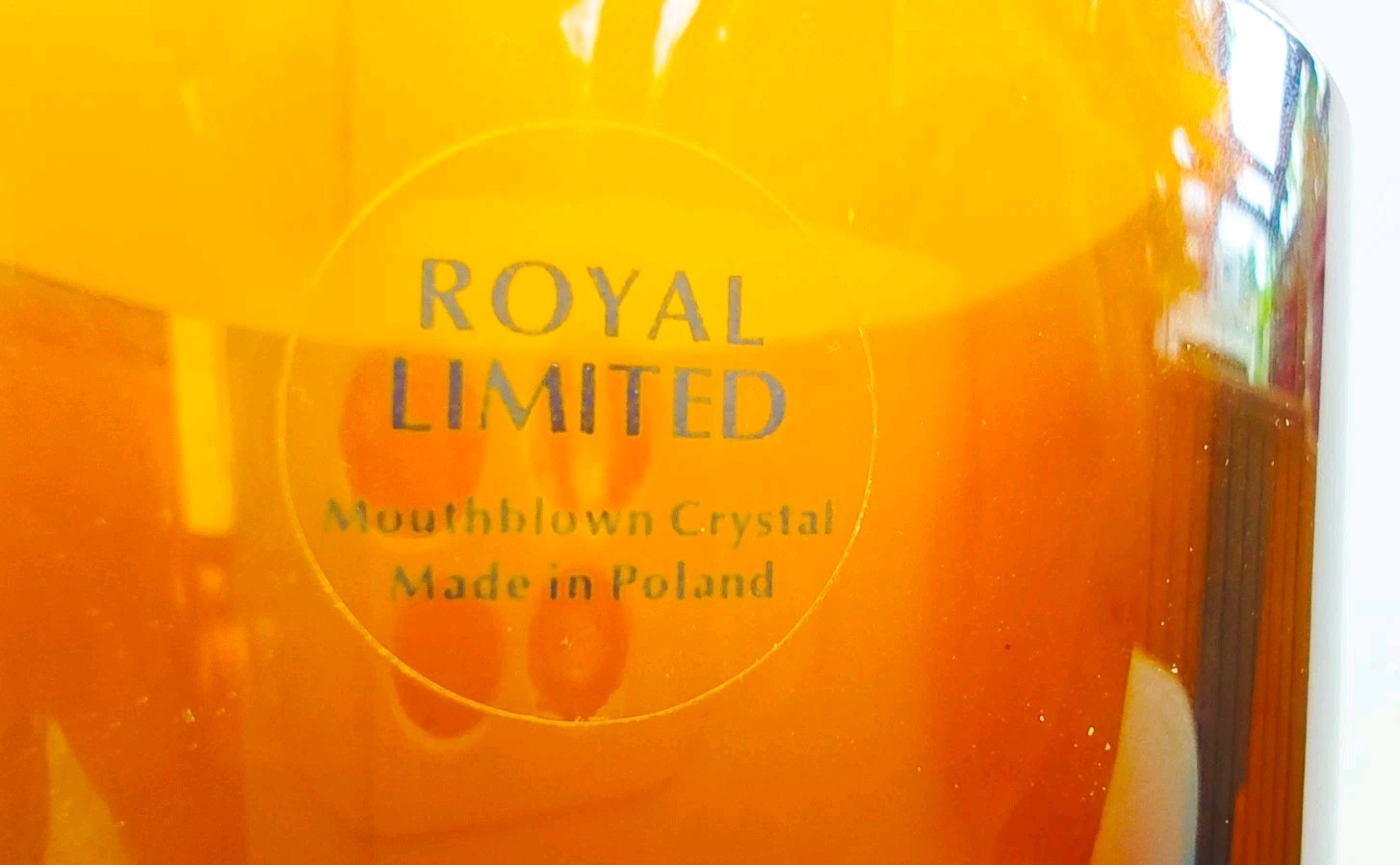 Murano Style Hand Blown Royal Limited Crystal Vase Amber Poland 11.1” Tall