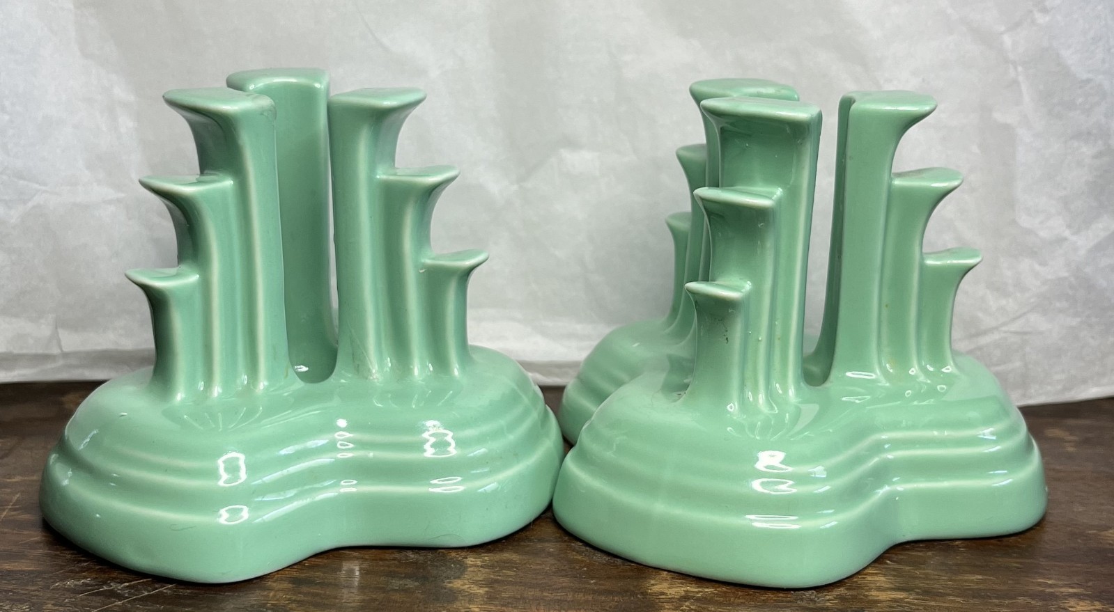 Fiestaware Sea Mist Green Art Deco Pyramid Candle Holders Made in the USA-Pair