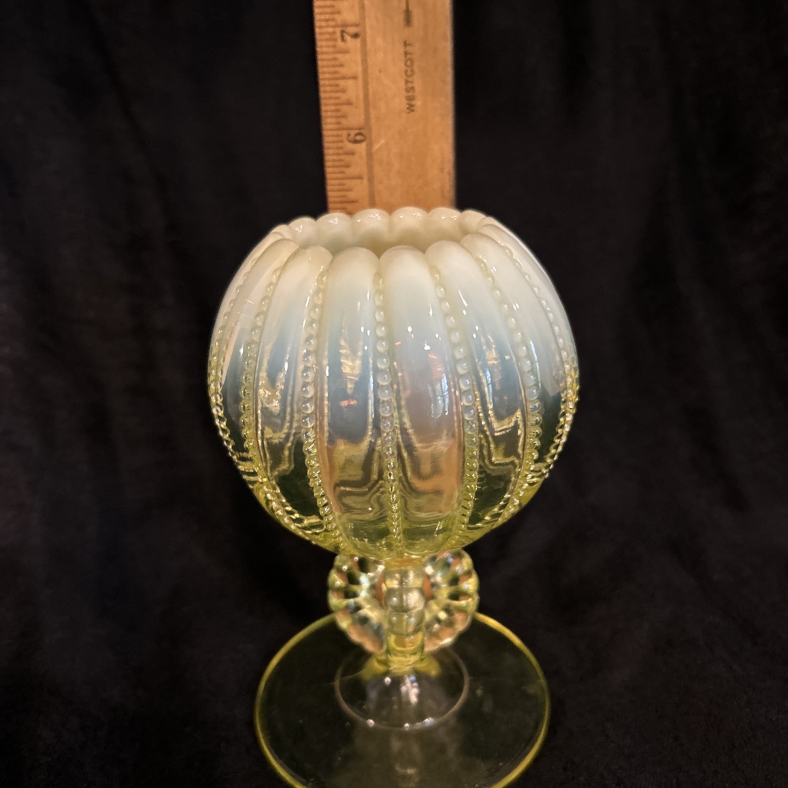 MID CENTURY Northwood Heirloom Basket Canary Vaseline Opalescent-uranium 1960s